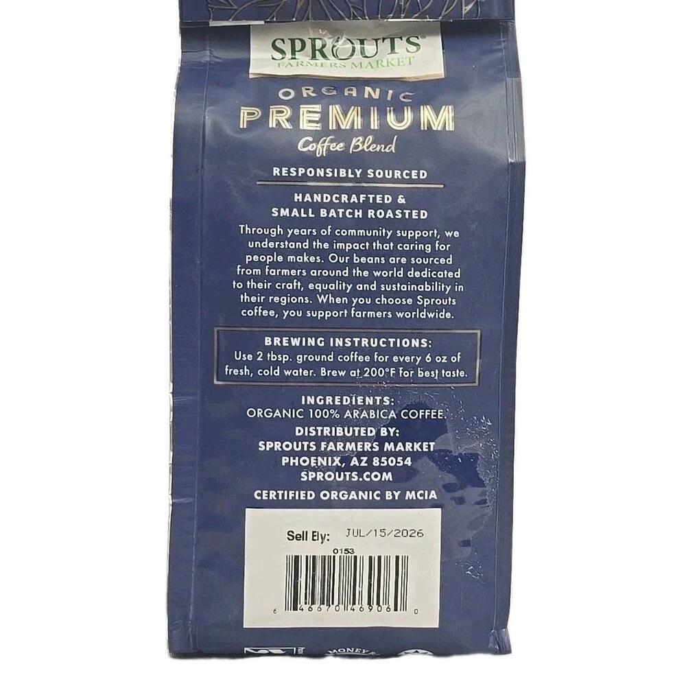 2-PACK Sprouts Organic Premium Coffee Blend Light Roast Whole Bean 10oz
